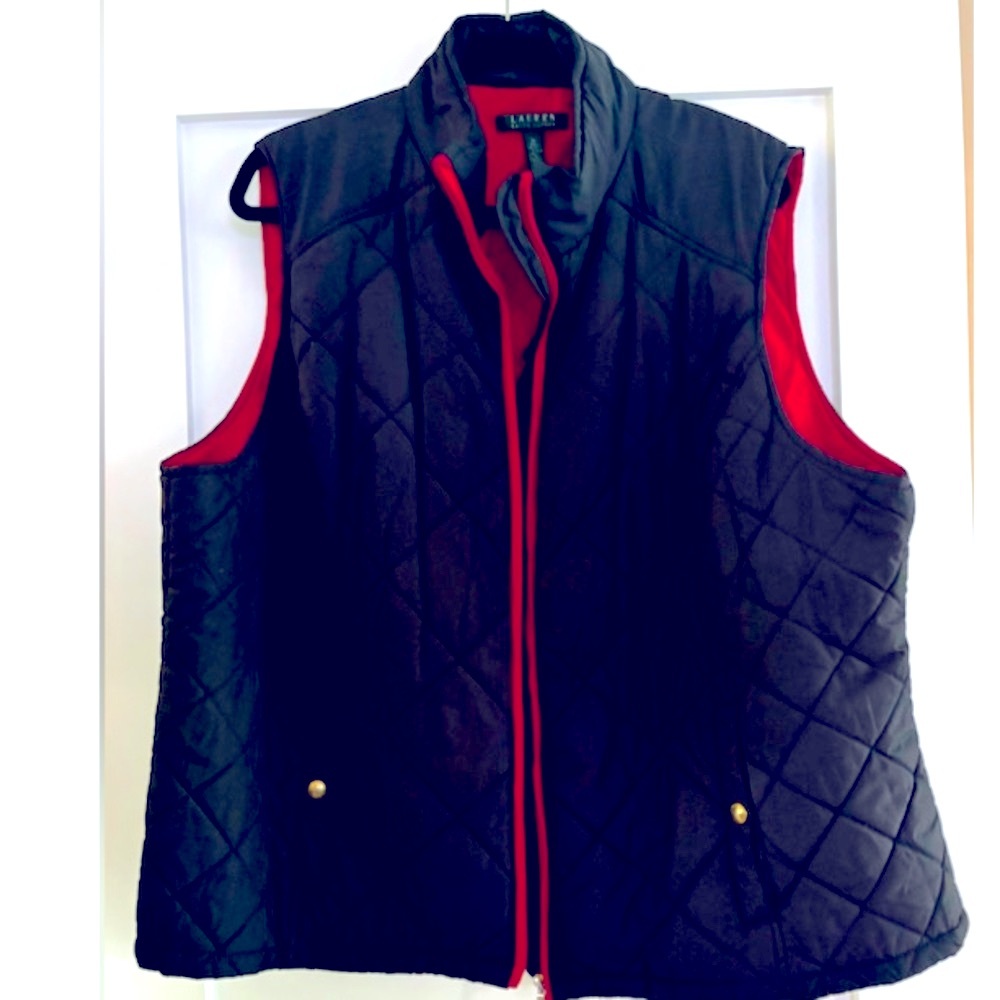 Ralph Lauren lightweight quilted vest black red zipper outdoors women’s size 3XL